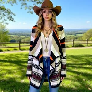 CONFESS Aztec Knit Bohemian Open-Front Draped Cardigan M Western Country Core